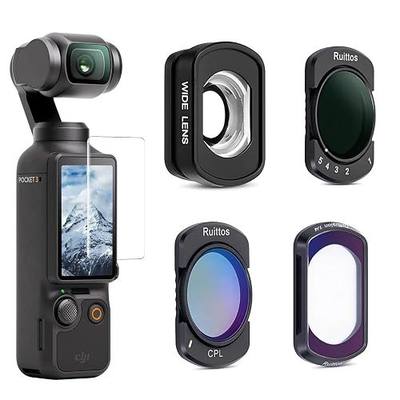 4-Pack Magnetic Filter Set for DJI Osmo Pocket 4/3, Includes ND2-32 Variable ND, CPL, 1/4 Black Mist Diffusion, and Wide-Angle Lens, with Storage Case and LCD Protector for Vlogging & Filmmaking