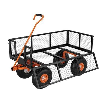 GarveeLife Heavy Duty Steel Garden Cart, 900 LBS Capacity 3 in 1 Pullable Garden Wagon with 10 in Wheels, for Gardening Soil, Tools, and Plant Transport