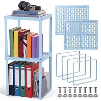 Colarr 2 Pcs Locker Organizer Shelf Stackable 2-Tier Shelves Fits Standard Size School Lockers Heavy Duty Metal Locker Shelf for School Office Gym Lockers Home Storage 11x 10 x 12 Inch(Sky Blue)