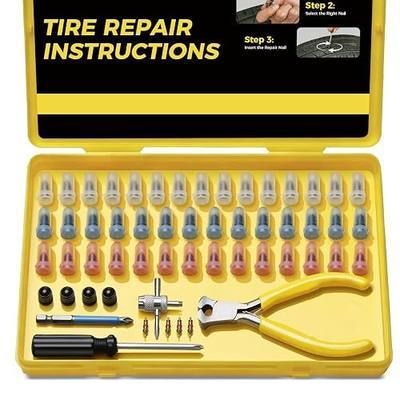 AUTOWN Tire Repair Kit with Tire Plugs Screw Type, Heavy Duty Flat Tire Puncture Repair Nail Kit for Car, Truck, Motorcycle, SUV, ATV, Tractor