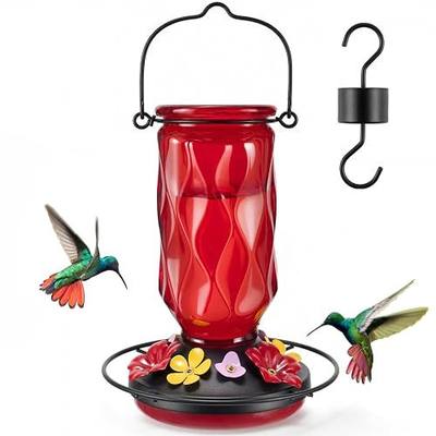 Kingsyard Glass Hummingbird Feeder for Outdoors Hanging, 20 oz Leak-Proof Wild Bird Nectar Feeders with 9 Bee Guard Ports & Ant Moat, Garden Yard Art Decor Gifts for Mom, Orange