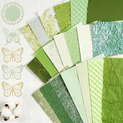 50 Sheets Unique Handmade Textured Scrapbook Paper & Mesh Fabric Set - Junk Journal Supplies Craft Paper for Scrapbooking Journaling Supplies for Junk Journal Retro Crafts(Green)