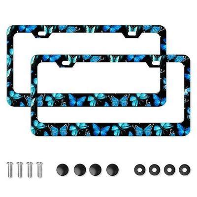 Blue Butterfly License Plate Frame 2 Pcs Cute License Plate Holder Cover Rustproof Aluminum Metal Car Accessories with 2 Holes and Screws Fits Standard US CA Vehicles 12.2X6.3 in (2, Blue Butterfly)