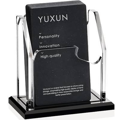 YUXUN Business Card Holder for Desk Vertical 1 Tier 1 Slot ,Black Acrylic Business Card Display Stand for Men & Women,Desktop Business Card Organizer for Office Home Exhibition, 50-60 Card Capacity