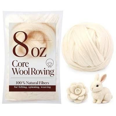 Wonvoc Core Wool for Needle Felting, 8 OZ White Merino Wool Roving | Soft Felting Wool for Wool Dryer Balls, Needle Felting Supplies, Chunky Yarn, and Wet Felting