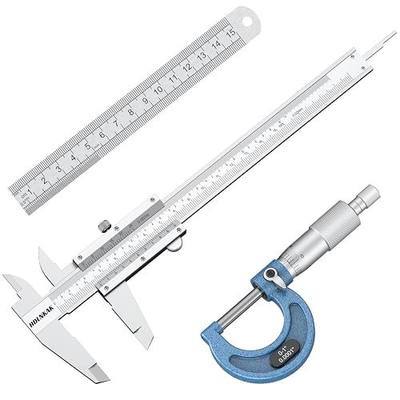 HDLNKAK Vernier Caliper 0.001", Outside Micrometer 0.001" and Stainless Steel Ruler, 0-6 Inch/0-150 mm High Precision Caliper, 0-1" Alloy Precision Micrometer Mechanical Toolkit Set.