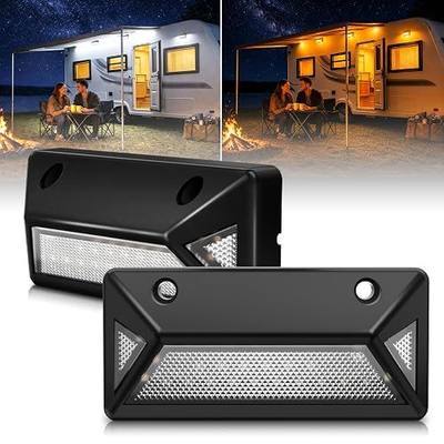 5 Inch RV Exterior Lights, 180° Wide Angle Anti-Glare LED Porch Lights | IP68 Waterproof 12V/24V White Amber RV Outside Lighting Fixture, Easy Install for Camper Van Trailer Motorhome Boat, 2-Pack