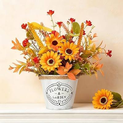 Fall Thanksgiving Table Decorations, Centerpieces for Tables | Fall Thanksgiving Table Centerpieces Decor Indoor Outdoor for Home Dining Table with Artificial Flowers, Vintage Metal Pot