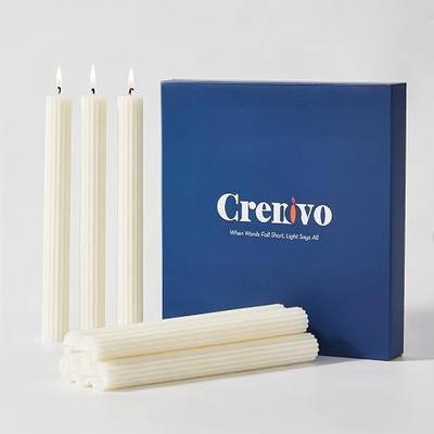 Crenovo 8-Pack Beeswax Taper Candles, Candle Sticks in White | Ribbed Design, 8-Hour Burn, Minimal Drip, Natural Scent, Ideal for Table Decor, Dinner & Home
