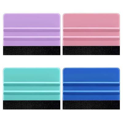 4 Pcs Squeegee for Vinyl, Felt Vinyl Squeegee Vinyls Wrap Tools | Smoothing Suede Felts Edge Squeegees for Crafts Car Wrap Window Tint Wallpaper Glass Film(Purple, Green, Cyan, Pink)