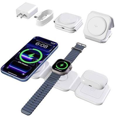 15W Magnetic Travel Charging Station, 3-in-1 Foldable MagSafe Charger | Wireless Charger for Apple Multiple Devices - iPhone Air 17 16 15 14 13 12 Pro Max, Watch & AirPods - Slim Portable, White