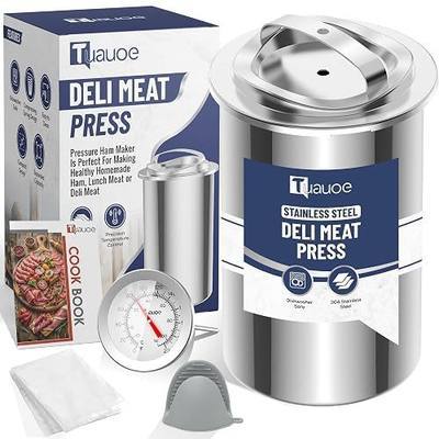 Deli Meat Press Stainless Steel, Lunch Meat Maker with Thermometer, Silicone Mittens and 5 Cooking Bags, Ham Press Mold for Making Homemade Healthy Deli Poultry Patty, Funny Kitchen Gift