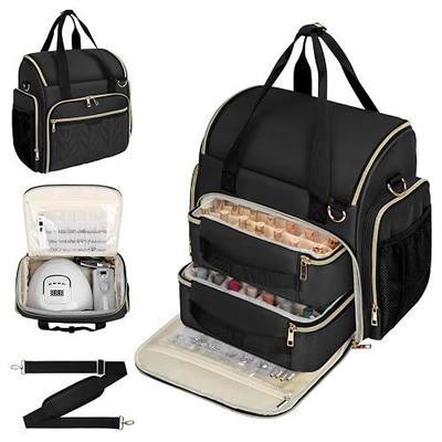 GDNasist Extra Large Nail Polish Organizer Case Holds 70+ Bottles(15ml/0.5 fl.oz) and UV Lamp, Nail Organizers and Storage Carrying Bag for Manicure Tools with 2 Removable Pouches