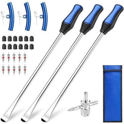 15" Tire Spoons Kit, 30 Pcs Tire Removal Tool for Motorcycle Dirt Bike Lawn Tractor Bicycle,Updated Tire Change Kit with Tire Spoon, Rim Protector, Valve Tool, Valve Cover and Valve Core