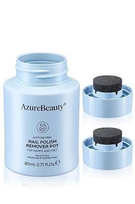Azurebeauty Nail Polish Remover Pot, Acetone-Free Nail Polish Remover with 2 Sponge Lids, No-Mess Dip & Twist Remover Jar for Manicure & Pedicure, Gentle Non-Drying Formula, Travel Size 2.71 fl oz