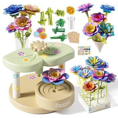 SJIADA Flower Making Kit, DIY Flower Craft Kit for Kids Ages 4-8 | Fabric Flower Bouquets Toys, Reusable, Educational Arts & Crafts Activity Toys, Birthday Gifts for 4 5 6 7 8 Year Old Girls