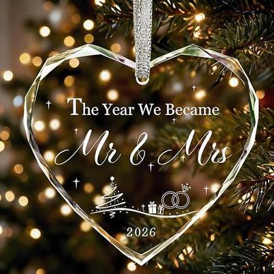 Wedding Gifts for Couples 2026 Crystal Glass- First Christmas Married Ornament 2026, Wedding Gift Ideas for Newlywed Mr and Mrs, Bridal Shower Gifts for Bride-05