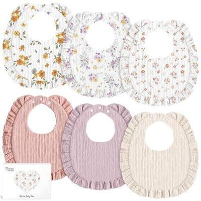 Muslin Baby Bibs for Girls, 100% Cotton Newborn Essentials 6 Pack, Floral | Extra Soft and Absorbent, Adjustable, Large Coverage, Double Side Muslin Bibs for Drool and Teeth, Machine Washable