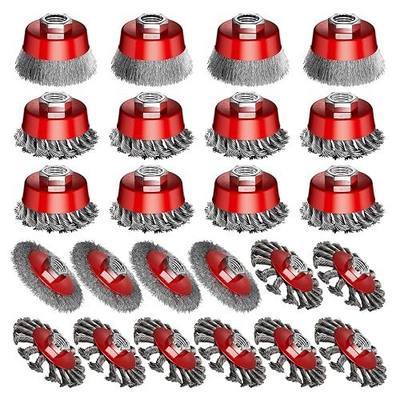 24 Pack Wire Wheel & Cup Brush Set for 4 1/2 Angle Grinder, 5/8"-11 Threaded Arbor, Heavy Duty Carbon Steel Wire Brush for Rust Removal, Paint Stripping & Polishing, Fits Most Grinders