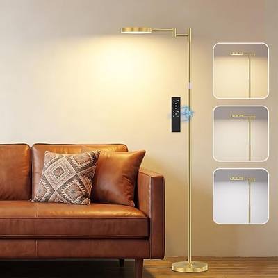 SIBRILLE LED Floor Lamp, 18W Bright Standing Lamp with Remote Control, Adjustable Height, 350°Swing Arms, Modern Dimmable Coner Floor lamp for Reading, Sewing and Crafts, Gold