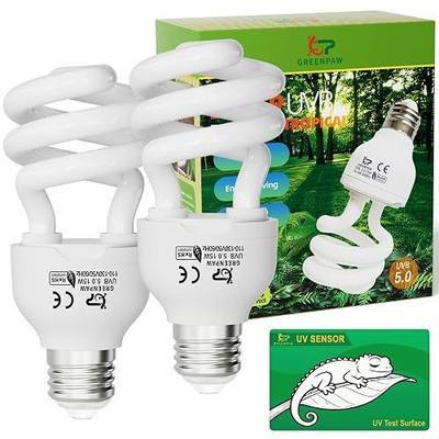 UVB Light for Reptiles 5.0: 15W UVA UVB Reptile Light Bulb 2 Pack, Tropical Reptile UVB Bulb Compact Fluorescent Terrarium Lamp,UVB Light Bulb for Chameleon Turtle Gecko Include UV Sensor Card