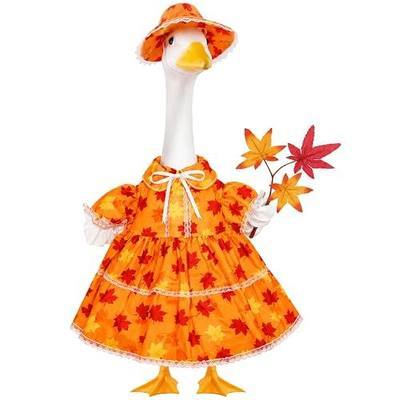 Fall Maple Leaves Porch Goose Outfit Autumn Goose Clothes for Outdoor Decor | for 23 Inch Cement/Plastic Statues, Goose Costume for Yard Lawn Outdoor Garden Patio Fall Thanksgiving Holiday Decor