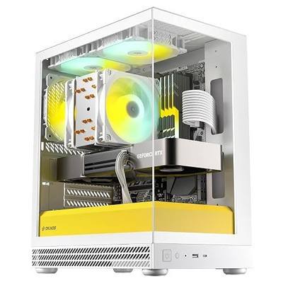 Okinos Aqua UNO Micro ATX Case, No Radiator Support, Max GPU Length 309mm, Quick-Release Panoramic Tempered Glass, 3x120mm ARGB Fan Pre-Installed, Type-C 5Gbps, Two-Tone Limited Edition (White&Yellow)