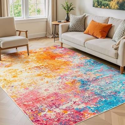 Rugflix 5x7 Area Rugs for Living Room, Colorful Rainbow Washable Rug | Machine Washable; Stain-Resistant; Low-Pile; Modern Large Carpet for Bedroom Dining Room Home Office Kids Room Nursery