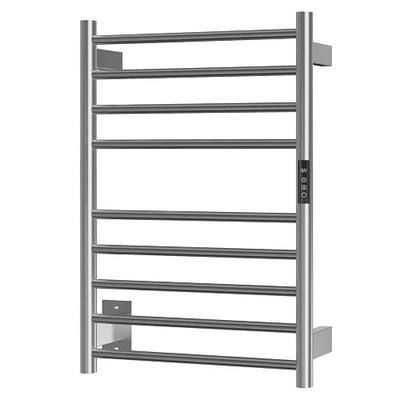 Electric Towel Warmer Rack for Bathroom, Wall Mounted Heated Towel Rack with Timer & Temperature Control, 9-Bar Towel Warmer Bar for Bathroom Plug-in/Hardwired, Brushed Stainless Steel | 304 Stainless Steel, With Timer & Temp Control, Left/Right Side Plug-in/Hardwired