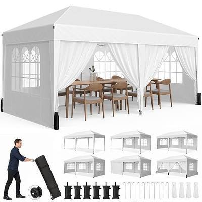 Driftalia 10x20 Pop up Canopy Tent with 6 Sidewalls, Outdoor Canopy with Windows & Roller Bag, Party Tent for Commercial Events, Weddings, Camping - White