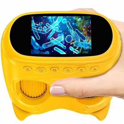 Ashfly 2-in-1 Kids Microscope & Telescope, 1000x Digital Handheld Microscope with 2'' HD Screen, 10x Magnifying Camera Binoculars Science Kits for Outdoor Toys, Birthday Gifts for Age 4-12 Boys Girls