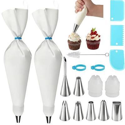 17-Piece Piping Bags and Tips Set, 2 Reusable 16 Inch Cotton Pastry Bags | Beginner-Friendly for Home Bakers Using Icing Bags and Tips to Frost Cakes, Cupcakes, Cookies, Pastries and Desserts at Home