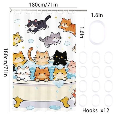 Shower Curtain Funny Cute Cats Shower Curtains with Grommets Premium Polyester Fabric Waterproof Curtain Machine Washable Curtains for Bathroom Bathtub One Piece Long Home Decor Bathroom 71×71 Inch