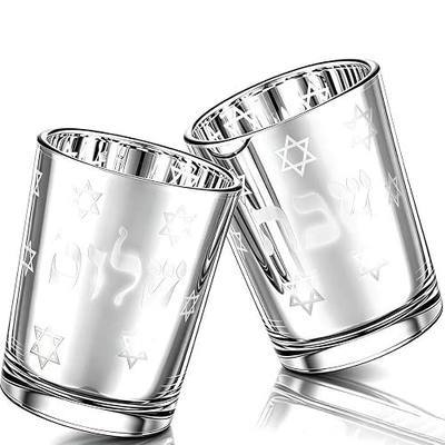 Set of 2 Glass Shabbat Candle Holders, Thickened Heat-Resistant Electroplated Glass Tea Light Holders for Jewish Judaica Sabbath Hanukkah Gifts, All Silver