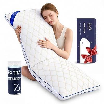 ZonLi Long Body Pillow for Adults, Gold Thread Quilted Gourd Pattern Cover, Soft Durable Adjustable Shredded Memory Foam, Comes with Extra 7 Oz Shredded Foam, Ideal for Side Sleepers, White