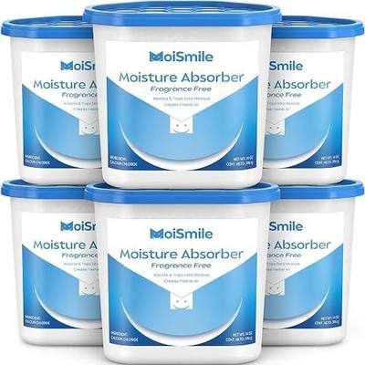 Large Moisture Absorber Buckets, 6 Pack, 14 oz Each, Fragrance Free | 14 oz Net Fill Per Bucket; Visible Water Collection; Up to 90 Days; No Added Fragrance for Bathrooms and Closets