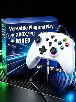 Enstixsm Wired Controller for Xbox,Turbo Macro,RGB Light,Gaming,White | No Drift Joystick,1000Hz Polling Rate,Vibration,3.5mm Audio Jack,Steam Remote Gamepad for Xbox One,Series X,S ,PC,Plug Play