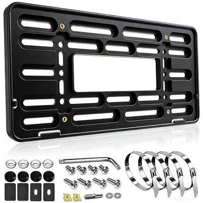 Aootf Front License Plate Bracket Holder, Bumper Plate Mounting Kit & Screw | 4 Hook, Black Abs Plastic,Stainless Steel Screws And Ties, For 2 Pre-Drilled Holes Bumper, Front Tag Mounting Kit,Universal