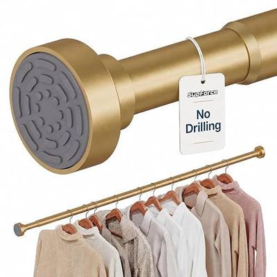 Closet Rod, No Drill Tension Closet Rod for Hanging Clothes, 17-69in, Gold | Quick Tool-Free Install, Non-Slip Rubber Ends Grip Securely, Heavy-Duty Rod Supports Up To 66 lb In Closet, Laundry Rooms, RV