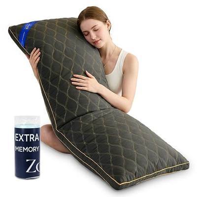 ZonLi Long Body Pillow for Adults, Gold Thread Quilted Gourd Pattern Cover, Soft Durable Adjustable Shredded Memory Foam, Comes with Extra 7 Oz Shredded Foam, Ideal for Side Sleepers, Dark Gray
