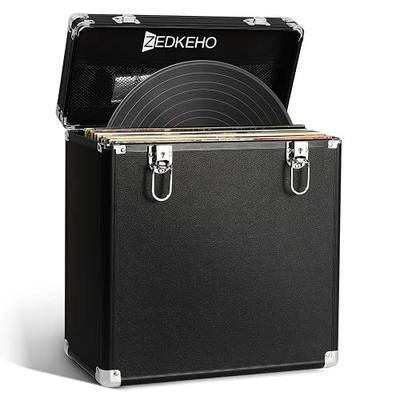 ZEDKEHO Vinyl Record Storage Box with Lock, Holds 35+ LP Albums | Reinforced Record Storage with Dust & Moisture Protection for 7/10/12 Inch Vinyl Records, Portable Organizer for Collectors