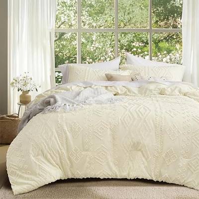 Boho Tufted Duvet Cover Queen Set with 2 Pillowcases, Milky White | Lightweight Soft Textured Microfiber Bedding Set for Boho Farmhouse Bedrooms, Breathable & Washable, Hidden Zipper Closure