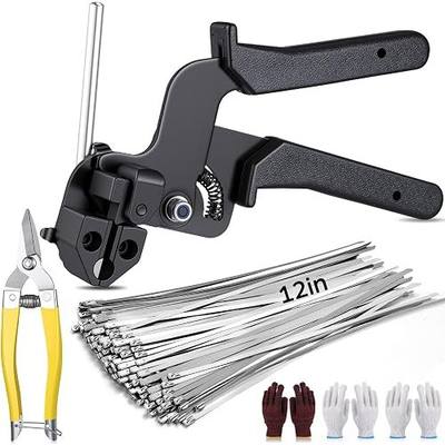 155 Pack Stainless Steel Cable Tie Gun Kit, 150 Pcs 11.8 Inch Metal Zip Ties, Adjustable Fastening and Cutting Tools for Fence, Chain Link Fence, Pipe, Industrial Use