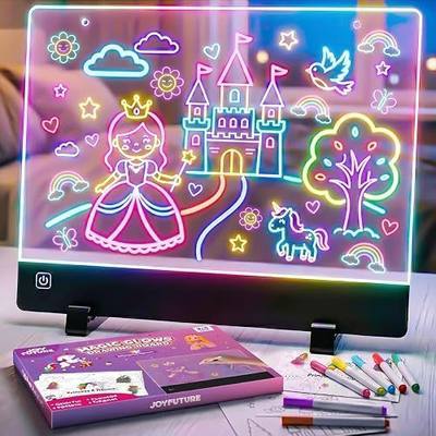 Rechargeable LED Drawing Board for Girls 4-9 Year Old Glow Art Gift Toy | 45Hrs Last 10" Doodle Tablet, 4 Modes Neon Light Up Coloring Pad, 7 Pens, Princess Craft Kit, Birthday Gifts for Girl Age 4+