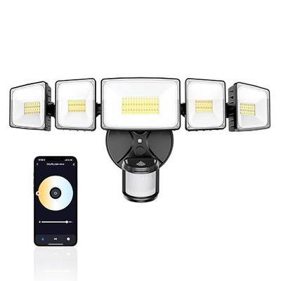 Onforu 120W Smart LED Security Lights Motion Sensor Outdoor 5 Heads, 340° Illumination WiFi Alexa Flood Light 12000LM APP Control, 2700K-6500K Exterior Motion Detector, IP65 Wall Light for Yard, Balck