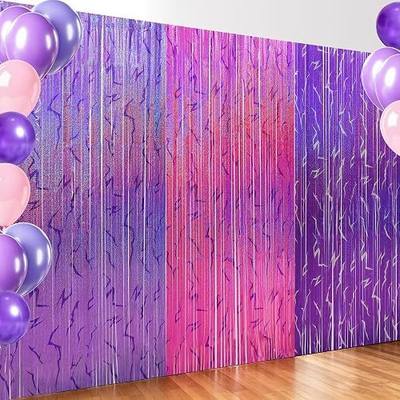 3 Pack Demon Hunters Birthday Foil Fringe Curtains Decor, Pink Purple Demon Energy Pattern Backdrop Sparkling Holographic Laser 6.6ft Streamer-Korean Idol Decor for Party Birthday Baby Shower