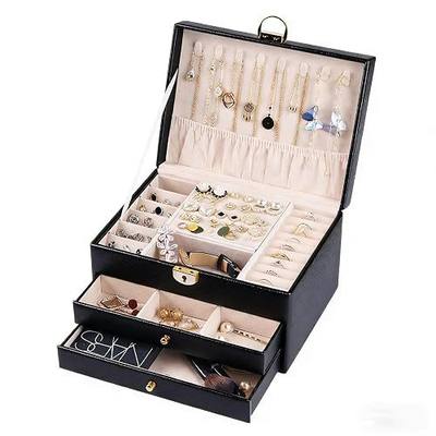 3 Layer Jewelry Box Organizer with Drawers, Lockable Holder for Women Girls | Large Capacity Storage Case with Velvet Lining, Earring Slots, Ring Cushions, Necklace Hooks, Elegant Gift for Mom