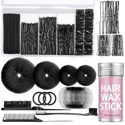 Black Bun Maker, Hair Donuts for Buns,Ballet Bun Kit | Complete Hair Bun Maker Kit,4pcs Hair Donut, 20pcs Hair Net for Buns, Black Bobby Pins Kit, Hair Wax Stick