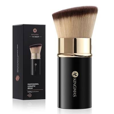 KINGMAS Retractable Kabuki Brush, Angled Flawless Face Makeup Brush | Makeup Brush for Foundation, Powder Blush, Bronzer, Buffing, Liquid, Cream, Cruelty Free with Cover