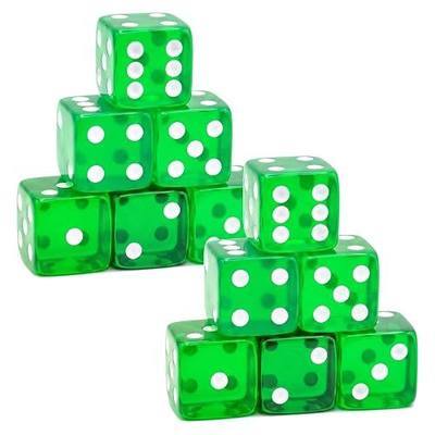 12 Piece 19 mm Casino Style Dice Set, Acrylic Translucent D6 Dice with Square Rounded Edge,Green for Craps, Table Games, Board Games, RPG, MTG, DND(Green)